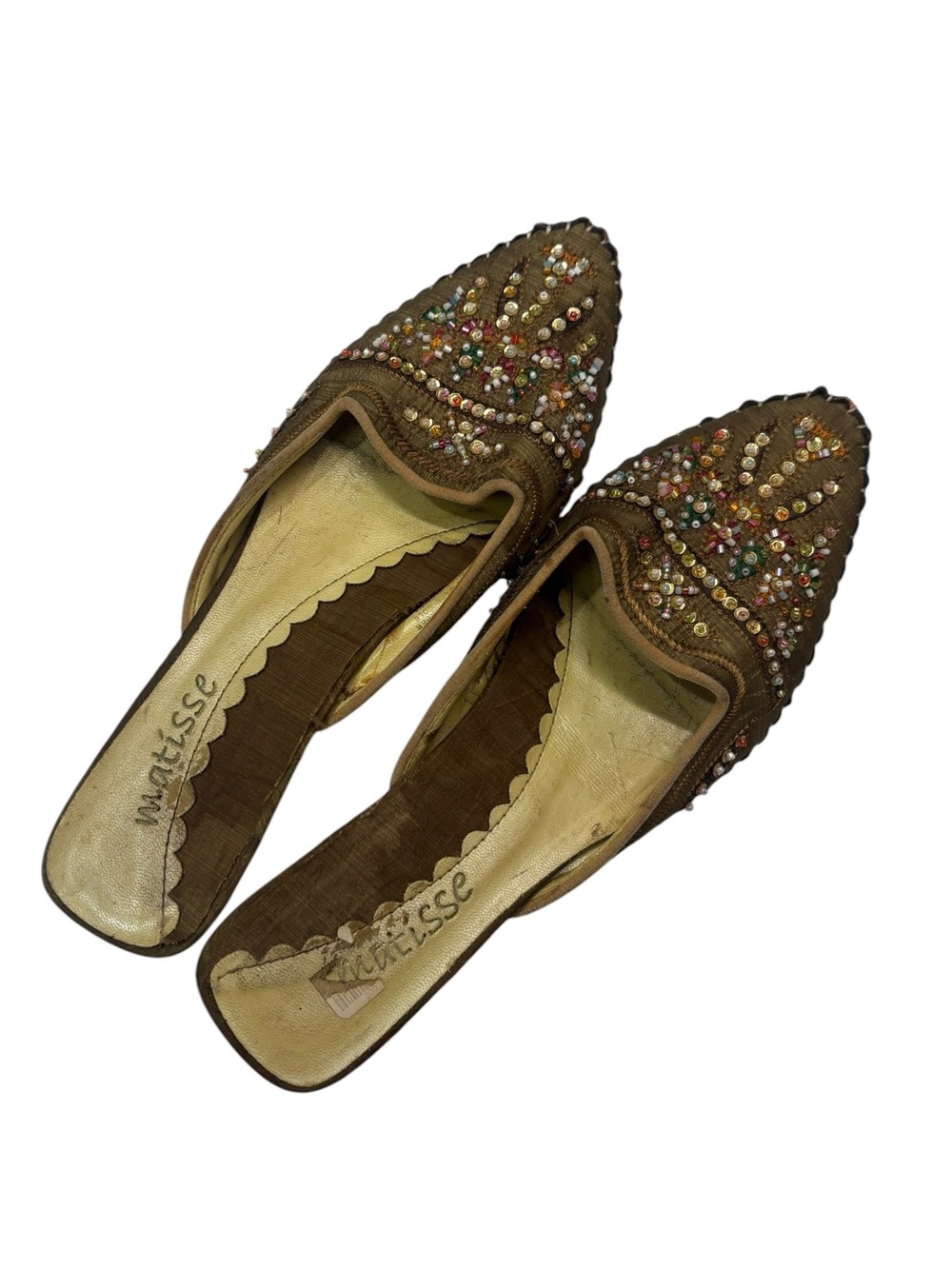 Matisse Brown Beaded Pointed-Toe Mule Flats Size 7.5